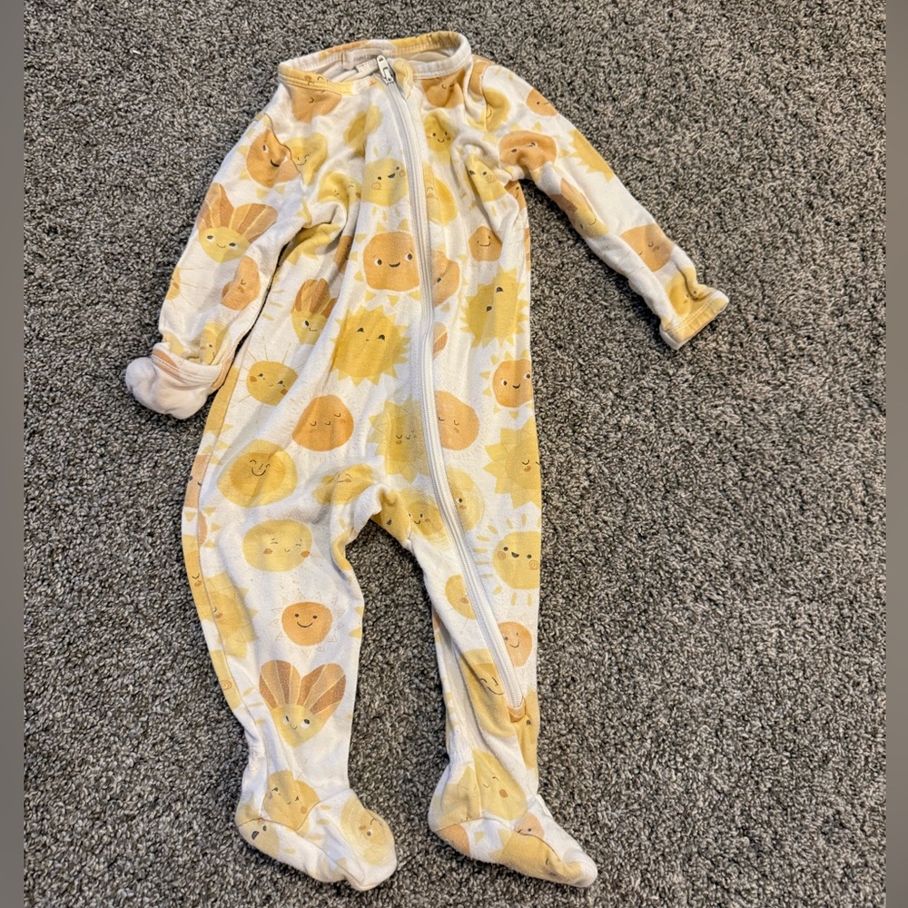 Angel Dear Yellow Sun & Shell Print Footed One-Piece